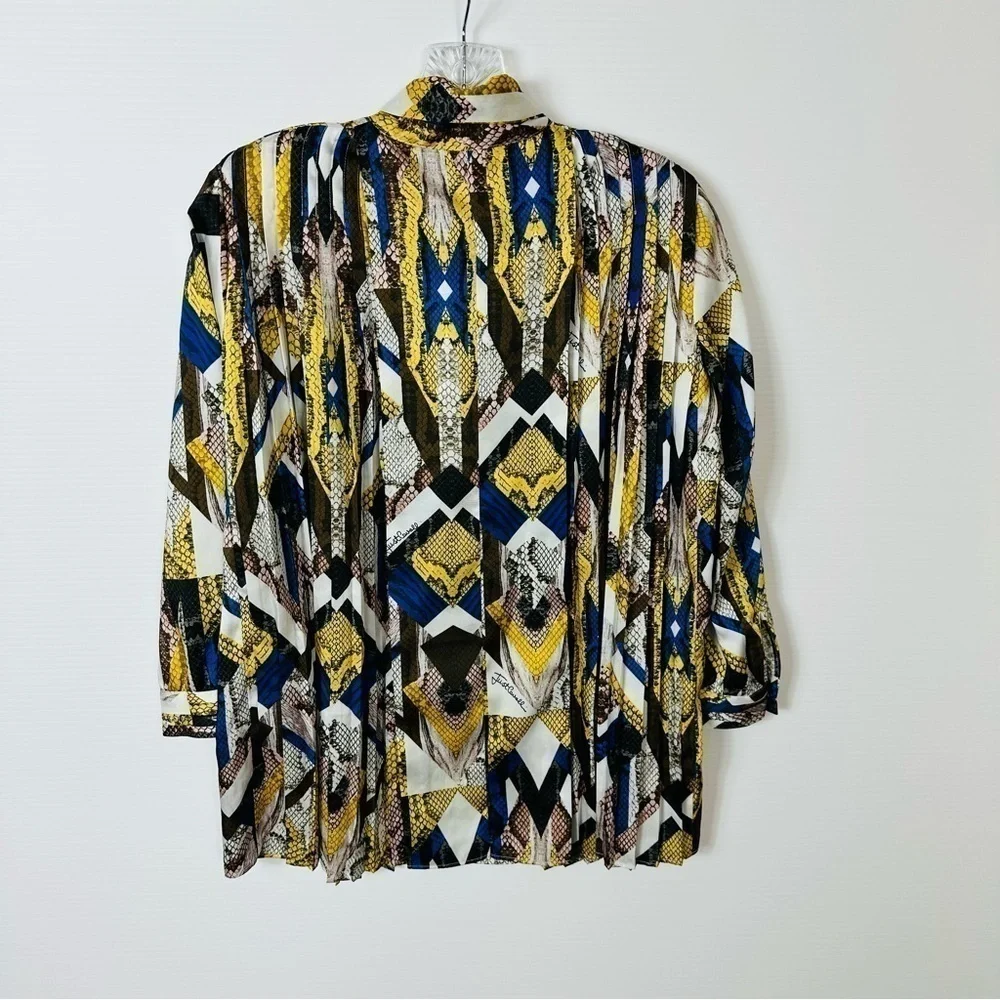 Just Cavalli Sz 38 Blouse Tie Neck Pleated - Picture 5 of 16